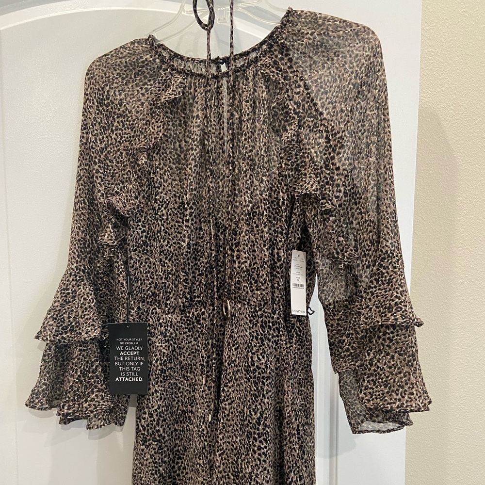 Leopard Print Ruffle Sleeve Dress